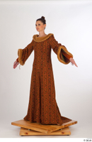  Photos Woman in Historical Dress 34 15th century Historical clothing a poses brown dress whole body 0002.jpg